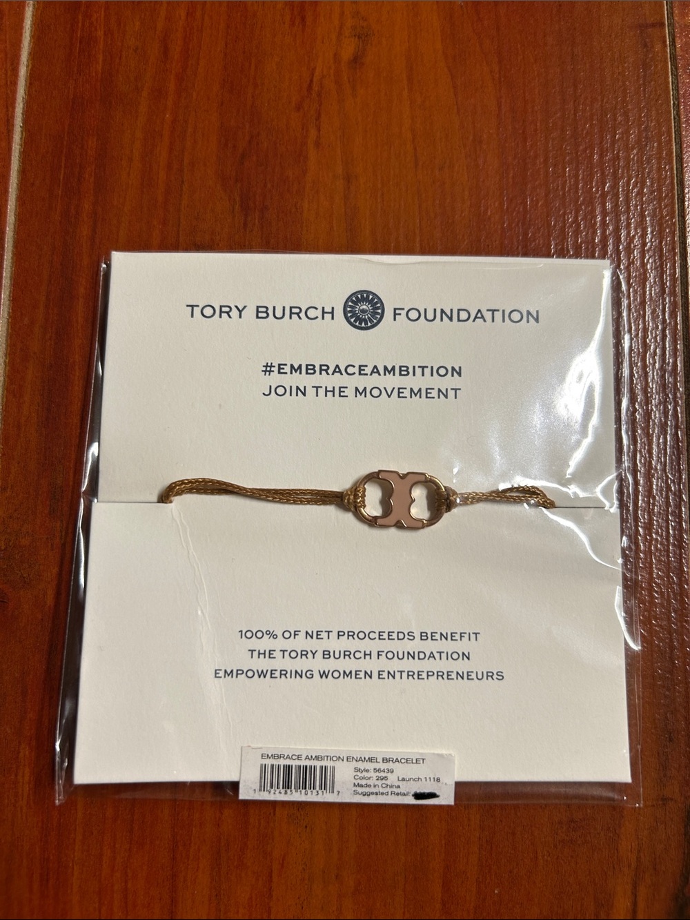 Tory Burch Rose Gold-Tone Enamel Logo Bracelet with Braided Cord